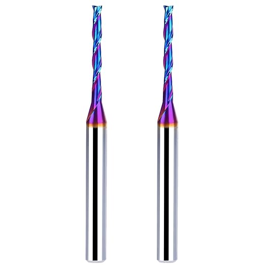 2PCS Upcut Spiral Router Bit 1/4 Inch Shank 1/8 Inch Cutting Diameter 1 inch Cutting Length with Extra Long Life Coating CNC Router Bits End Mill for Wood Cutting, Slot Mortise, Engraving