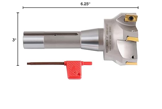 Accusize Industrial Tools 3 inch Cutting Diameter x 6-1/4'' Oal 90 Degree R8 Shank Indexable End Mill with 6 Apkt1604 Carbide Inserts, 0028-6908