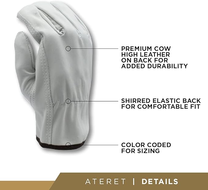 ATERET 12 Pairs Small Heavy Duty Durable Cowhide Leather Work Gloves I Driver Gloves for Truck Driving, Warehouse, Gardening, Farming