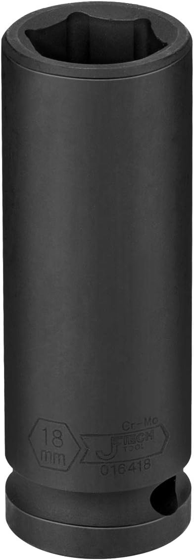 Jetech 1/2-Inch Drive 18mm Deep Impact Socket with 6-Point Design, Heat-Treated Chrome Molybdenum Alloy Steel, Metric