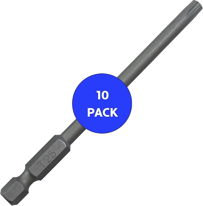 T25 x 3-1/2" Color-Coded Torx/Star Driver Bit with Quick-Change Shank - Precision Fit for T-25 Screws and Fasteners, 10-Pack