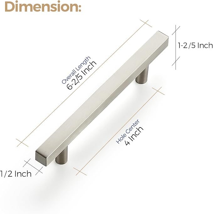 Ravinte 30 Pack 4 Inch Cabinet Pulls Brushed Nickel Sqaure Kitchen Cabinet Handles Silver Cabinet Hardware Stainless Steel Drawer Pulls 6-2/5 Inch Overall Length with Mounting Template