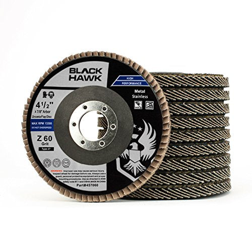 BHA Grinding and Sanding Flap Discs T27, 4-1/2" x 7/8", 60 Grit - 10 Pack