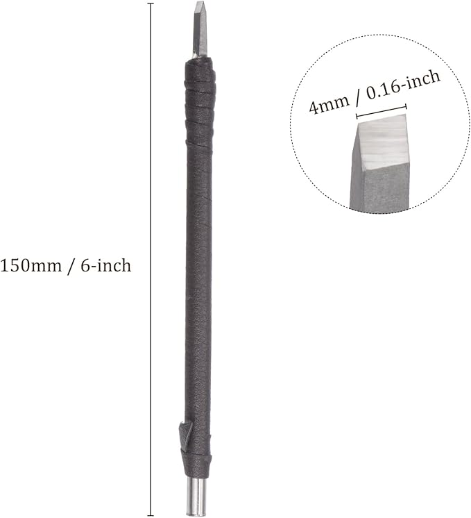 Wood Carving Knife - [4mm] Tungsten Carbide Chisel Flat Head Engraving Cutting Blade Leather Handle Whittling Knives for Woodworking Use, 6" Long