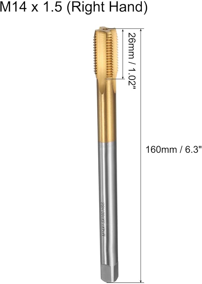 uxcell Metric Thread Tap M14 x 1.5 H2 160mm Straight Flute Screw Thread Milling Machine Taps Threading Tapping Repair Tool