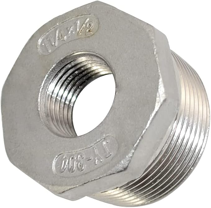 1-1/4" Male NPT to 1/2" Female NPT Female Reducing/Reducer Bushing Pipe Fitting,Adapter,Stainless Steel SS 304 Hex Bushing