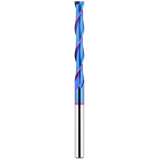 Extra Long 4 Inch Upcut Spiral Router Bit 1/4 Inch Shank, 1/4 Inch Cutting Diameter, Solid Carbide with NACO Coating CNC Router Bits End Mill for Wood Cut, Trimming, Carving