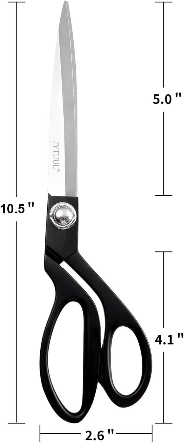 Black 10.5" Sharp Tailor Scissors - Heavy Duty Fabric, Leather & Clothing Scissors - Professional Stainless Steel Sewing Shears