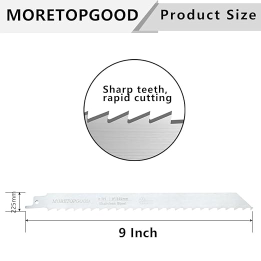 9 Inch Stainless Steel Reciprocating Saw Blades for Frozen Meat Bone Cutting,3 TPI Food Saw Blades-5 Pack