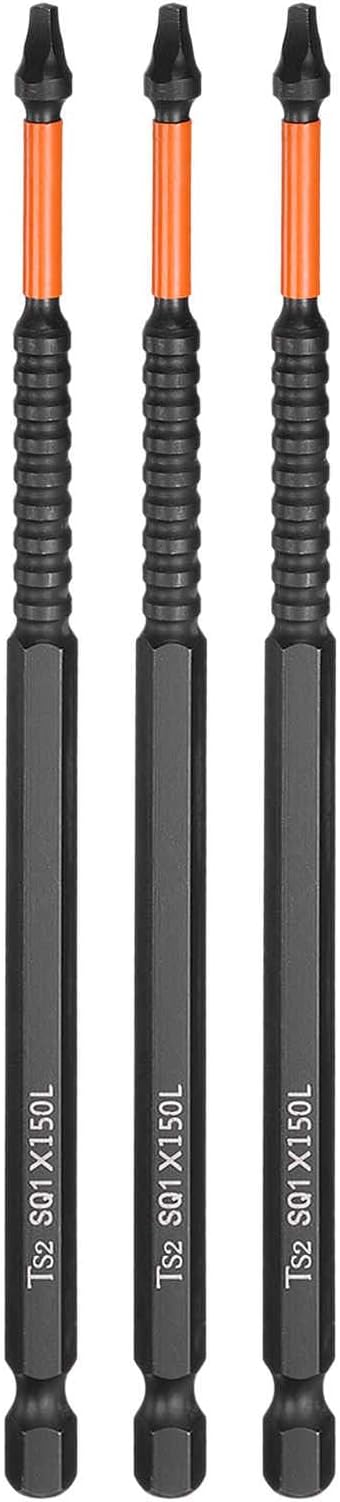 HARFINGTON 3pcs Square Head Screwdriver Bits 1/4" Hex Shank SQ1 Magnetic Head 6" Length S2 Steel Screw Driver Drill Bit for Repair Work Electric Screw Driver