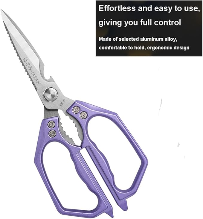Kitchen Scissor, Heavy Duty Stainless Steel Kitchen Shears Scissor for Food, Sharp Cooking Scissors for Meat Chicken Fish Nut Vegetable Herb, Bottle Opener (Purple)