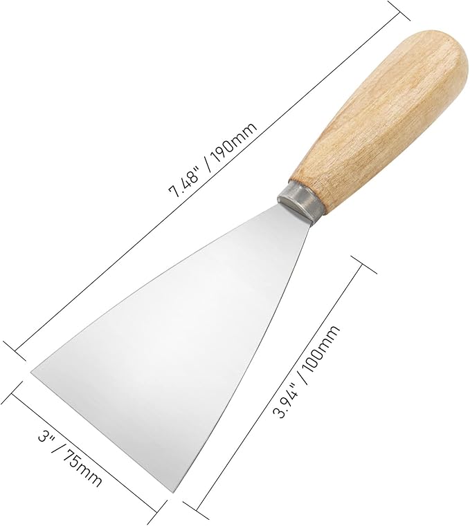 Putty Knife, 2 PCS 3 Inch Metal Scraper, wooden Handle Spackle Knives for Drywall, Decals, Wall paper, Patching, Painting, Taping, Scraping Coating
