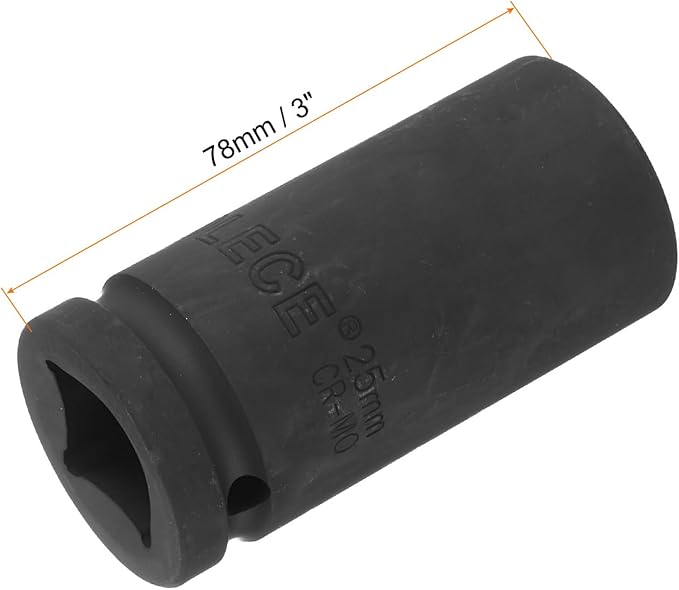 uxcell 3/4-Inch Drive 25mm 6-Point Deep Impact Socket, CR-MO Steel 78mm Length, Metric Sizes