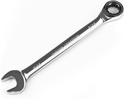 Egofine 9/16 inch Ratcheting Combination Wrench SAE, Industrial Grade Gear Spanner with 12-Point Design, 72-Tooth Ratchet, Chrome Vanadium Steel