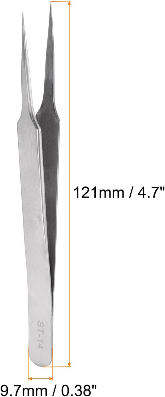 HARFINGTON 2pcs ST-14 Precision Tweezers 121mm Pointed Anti-corrosion Stainless Steel Craft Professional Tweezer for Replace Precision Parts Technology Industrial Electronics