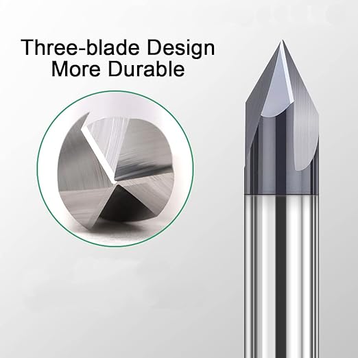 ASNOMY 1Pc 1/8"(3mm) Carbide V Groove Router Bit 90 Degree Chamfer End Mill, 3 Flutes CNC milling Cutter end Mill Bits for CNC Carving and Chamfering