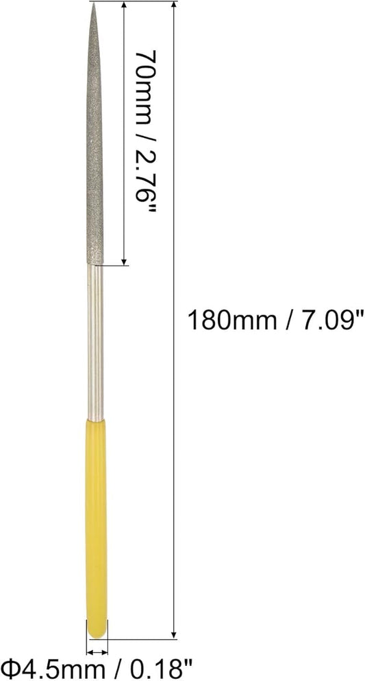 uxcell Diamond Needle Files, 4.5mm x 180mm Round Type File Handles Hand Tool for Metal Wood Stone Marble 2pcs