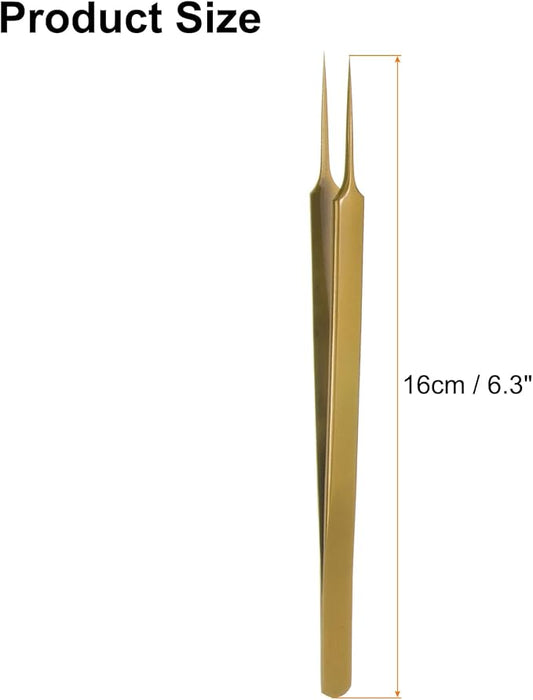 HARFINGTON 2pcs Stainless Steel Precision Tweezers 6.3 Inch Long Handle Pointed Tip Tweezers Multi Purpose for Craft Industrial Work Laboratory Use, Gold