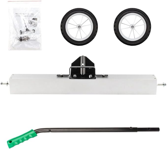 36-Inch Rolling Magnetic Pick-Up Sweeper with Wheels, with Quick Release Latch and Adjustable Long Handle, for Nails Needles Screws Collection, Great for Yard Grass Carpet and Concrete Floor