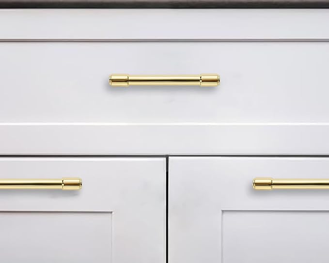 khtumeware 10-Pack 6inch Hole Center Polished Brass Cabinet Pulls Heavy Duty Solid Unlacquered Brass Cabinet Handles for cabinets Dressers