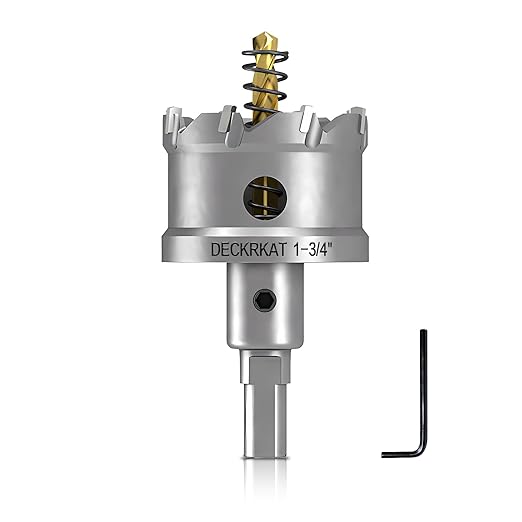 DECKRKAT 1-3/4" TCT Hole Saws for Hard Metal, Heavy Duty 45mm Tungsten Carbide Tipped Hole Cutters Set with Spring-Loaded Pilot Drill Bits for Stainless Steel, Metal, Iron, and Plastic.