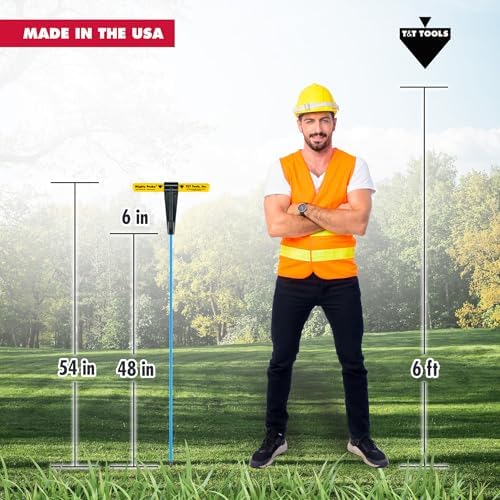 T&T Tools 54-Inch Mighty Probe Insulated Metal Soil Probe ??3/8" Metal Round Rod, Heavy Duty Design for Easy Penetration & Withdrawal, Soil Testing & Landscaping Tools, T-Handle, USA-Made-6 Pack