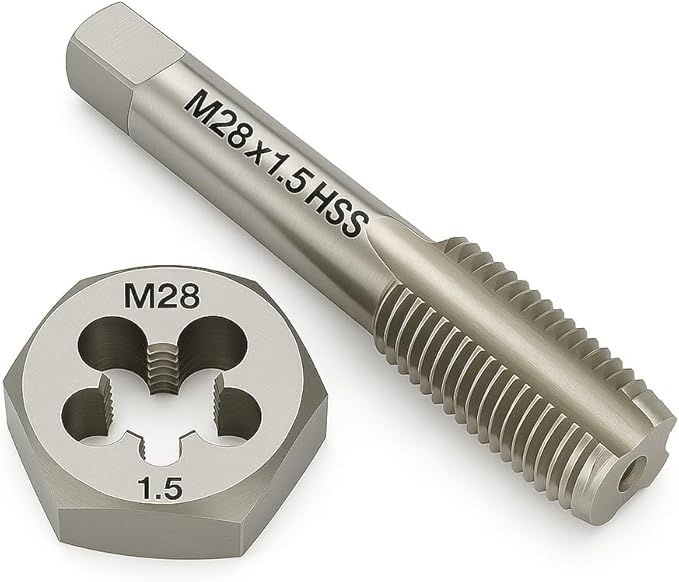 M28x1.5 Metric Tap and Die Set Right Hand HSS Tap & GCr15 Hex Die for Metal Thread Repair