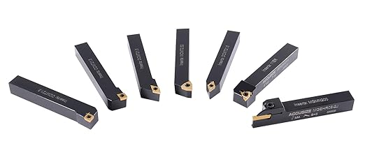 Accusize Industrial Tools 1/2'' Shank 7pc Indexable Carbide Turning Tool Set with 10 Extra TiN?멌oated Inserts, 2387??004PLUS