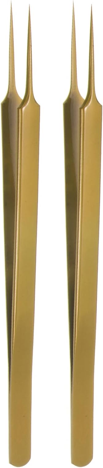 HARFINGTON 2pcs Stainless Steel Precision Tweezers 6.3 Inch Long Handle Pointed Tip Tweezers Multi Purpose for Craft Industrial Work Laboratory Use, Gold