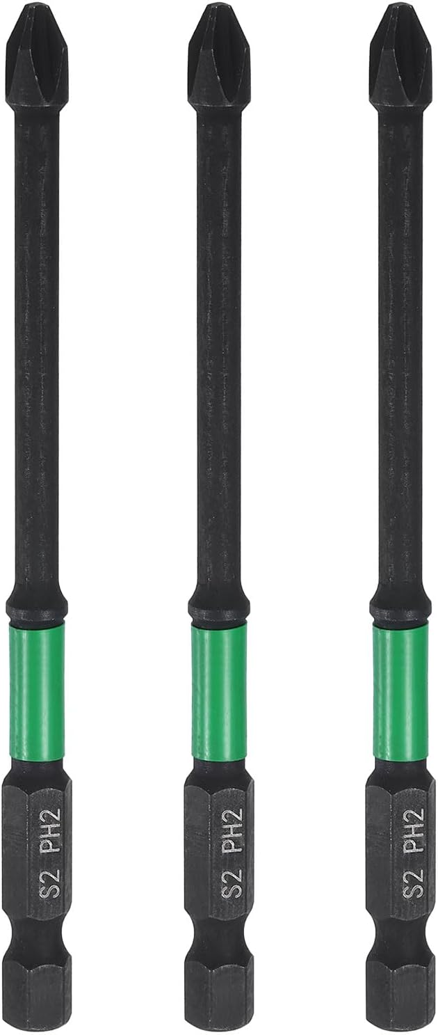 HARFINGTON 3pcs #2 Impact Phillips Screwdriver Bit PH2 1/4" Hex Shank 4" (100mm) Long 0.16" Rod Magnetic Cross Head Drill Bits S2 Steel Industrial Screw Driver for Impact Power Drivers