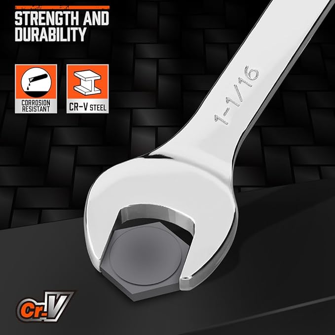 HORUSDY Large Wrench Set with Rolling Pouch | SAE | 6-Piece | 15/16?? 1?? 1-1/16?? 1-1/8?? 1-3/16?? 1-1/4??| 12 Point | Chrome Vanadium Steel