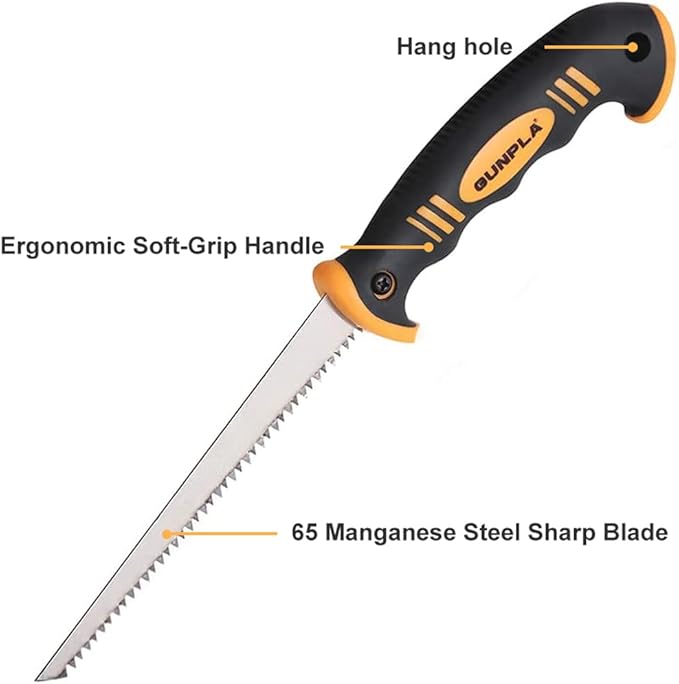 Gunpla 6" Drywall Hand Saw, Sharp Pro Jab Saw with Ergonomic Soft-Grip Handle Perfect For Cutting Plasterboard, Wallboards, Ceiling & Sawing, Trimming, Gardening & Pruning