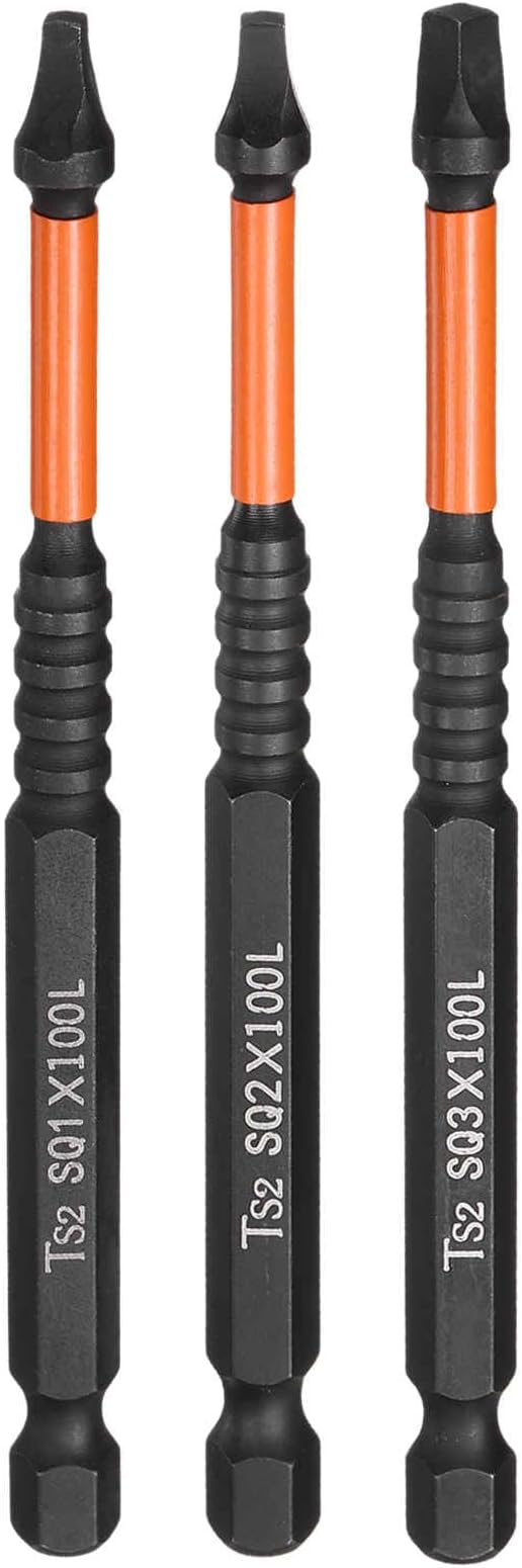 HARFINGTON 3pcs Square Head Screwdriver Bits 1/4" Hex Shank SQ1/SQ2/SQ3 Magnetic Head 4" Length S2 Steel Screw Driver Drill Bit for Repair Work Electric Screw Driver