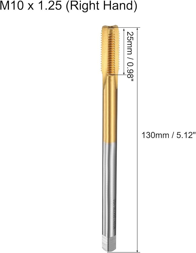 uxcell Metric Thread Tap M10 x 1.25 H2 130mm Straight Flute Screw Thread Milling Machine Taps Threading Tapping Repair Tool