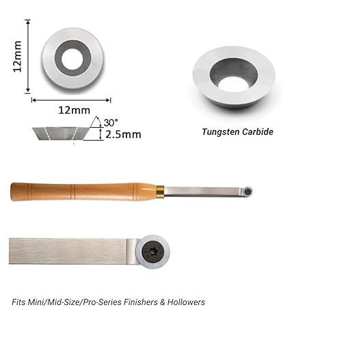 R12 Carbide Inserts - 12mm Tungsten Indexable Cutter Blades for Woodturning, 10pcs + 5 Screws, Universal Fit for Mini/Pro Lathe Tools, Wood Finishers & Hollowers