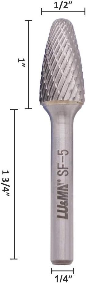 LU&MN SF-5 Tungsten Carbide Burr Tree Shape Radius End Double Cut Rotary Burr File (1/2??Cutter Dia X 1?쒬utter Length) with 1/4'' Shank, 3PCS