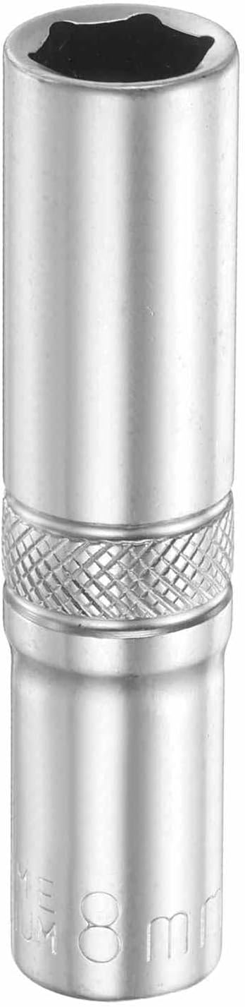 HARFINGTON 6 Points Deep Socket 1/4" Drive 8mm Deep Metric CR-V Steel Polished Nickel Plating Flip Sleeve 50mm / 2" Extra Long Socket Tool for Home Auto Nuts Bolts Repair
