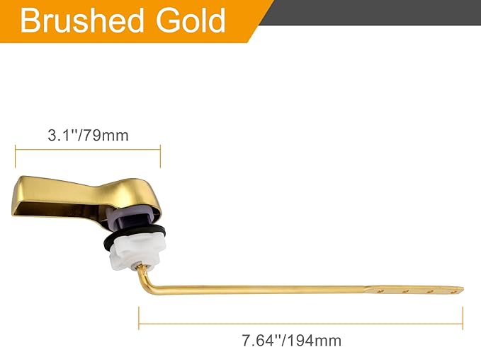 Hibbent 2 Pack Universal Front Mount Toilet Handle Tank Flush Lever Replacement Handle with Stainless Steel Flapper Chains for Most Front Mount Toilets- Brushed Gold