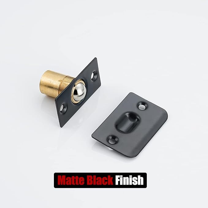 JQK Closet Door Ball Catch Hardware, Stainless Steel Catch Adjustable with Strike Plate, Black Finish 2 Pack, HBC100-BK-P2