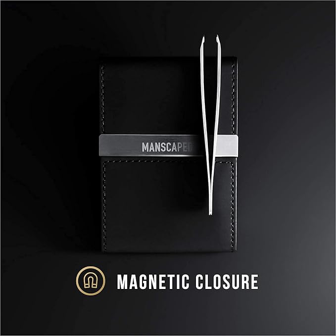 MANSCAPED짰 Shears 2.0 Tempered Stainless Steel Men's Nail Kit, Fingernail Clippers, Safety Scissors, Tweezers and Nail File, Travel Manicure Pedicure Set, 4-Piece Luxury Grooming Kit with Compact Case