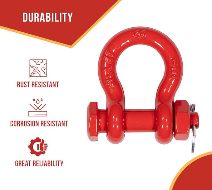 Mytee Products 4 Pcs 1/2" Anchor Shackle Forged Carbon Steel w/Safety Screw Pin Load Limit 4,000 lbs Double Rust Protection Heavy Duty D Ring Bolt Type Shackle for Towing, Rigging, Vehicle Recovery