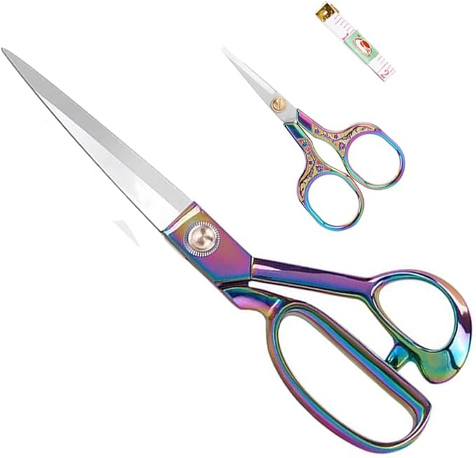 Heavy Duty Tailor Shears Set, Dressmaking Scissors Fabric Scissors Stainless Steel Sharp Shears & Soft-Grip Handle for Cutting Fabric, Clothes, Leather, Denim, Altering, Sewing (Colorful)