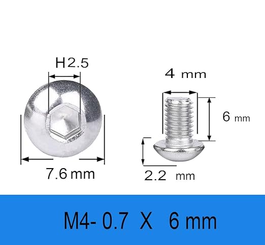 Metuja M4-0.7x6mm 50Pcs, Button Head Socket Cap Bolts Screws, Stainless Steel, Professional Set Screw, Clear and Complete Full Thread, Silver Bright Finish Furniture Bolt, Allen Hex Drive