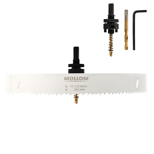 Mollom (292mm | 11-1/2") HSS M42 with 8% Cobalt BI-Metal Hole Saw with 2 Pilot Drill Bits & Arbor Smooth Cutting for PVC,Drywall,Wood,Plastic,Gypsum Board,Rubber