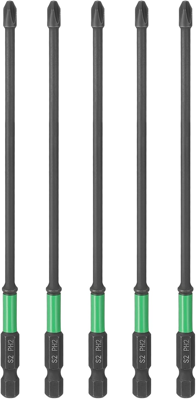 HARFINGTON 5pcs #2 Impact Phillips Screwdriver Bit PH2 1/4" Hex Shank 6" (150mm) Length 0.15" Rod Magnetic Cross Head Drill Bits S2 Steel Industrial Screw Drivers for Impact Power Tools