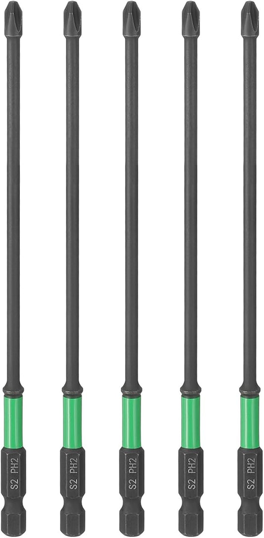 HARFINGTON 5pcs #2 Impact Phillips Screwdriver Bit PH2 1/4" Hex Shank 6" (150mm) Length 0.15" Rod Magnetic Cross Head Drill Bits S2 Steel Industrial Screw Drivers for Impact Power Tools