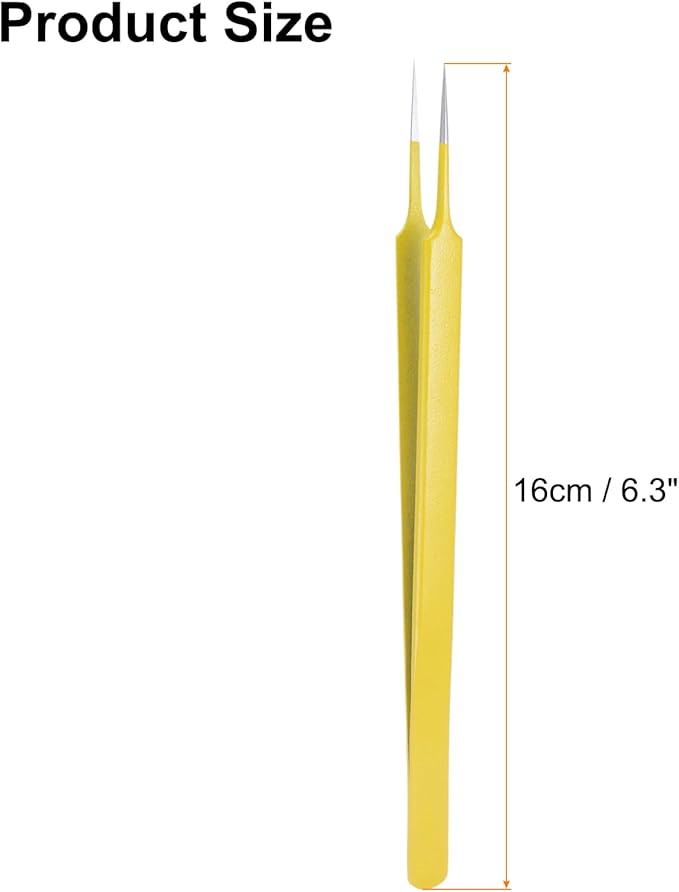 HARFINGTON 2pcs Stainless Steel Precision Tweezers 6.3 Inch Long Handle Pointed Tip Tweezers Multi Purpose for Craft Industrial Work Laboratory Use, Yellow