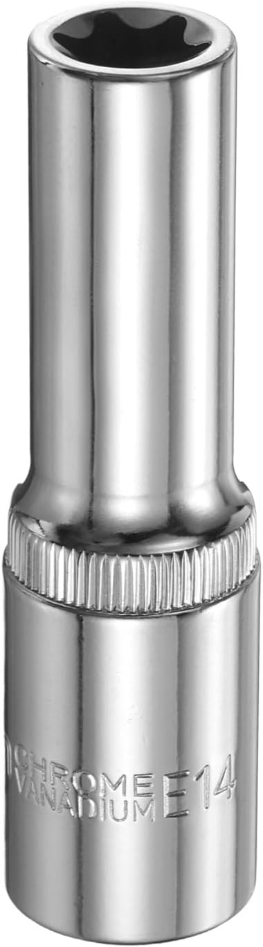 HARFINGTON E-Torx Socket 1/2" Drive E14 Star Female Socket 3.1" Length External Torx Deep Sleeve Chrome Plating 6 Point Spline Sleeve for Auto Repairs Home Maintenance