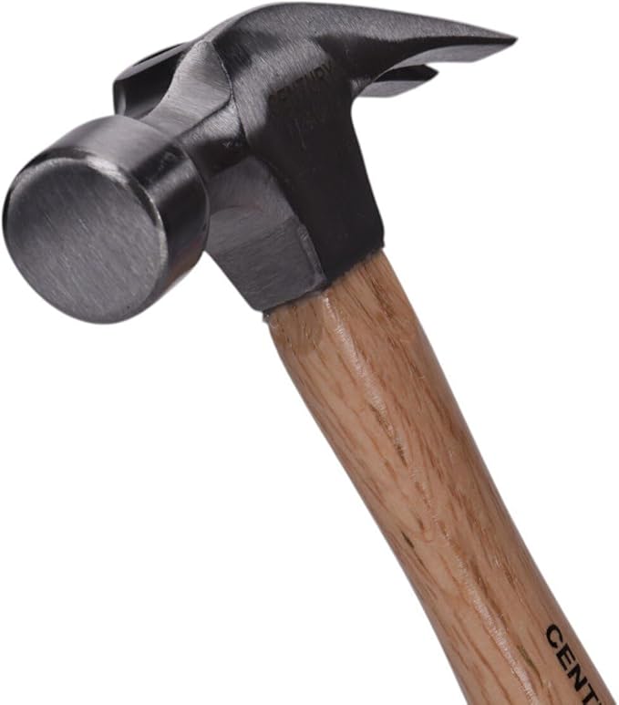 Century Drill & Tool 72278 Straight Claw Hammer, 24oz, Drop-Forged Steel, Hickory Wood Handle, Durable Ripping Hammer for Carpentry, Demolition & DIY