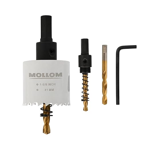 Mollom (41mm | 1-5/8") HSS M42 with 8% Cobalt BI-Metal Hole Saw with 2 Pilot Drill Bits & Arbor Smooth Cutting for PVC,Drywall,Wood,Plastic,Gypsum Board,Rubber